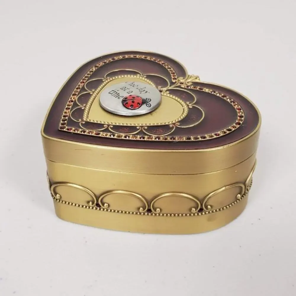 Things Remembered Heart Keepsake Box Gold Velvet Lined Jewelry Valentine Gift